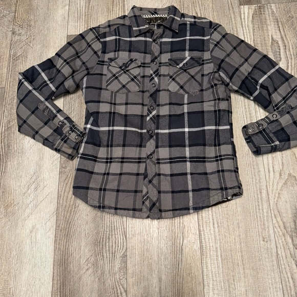 Vintage FOX Racing insulated flannel satin lined plaid shirt jacket gray black L - Picture 2 of 11